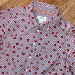 Maeve Anthropologie Red Lips Patterned Shirt